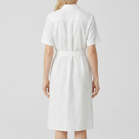 Robe chemise en lin blanc pour femmes, boutonnée sur le devant, avec ceinture, longueur midi, décontractée, sur mesure, vente en gros