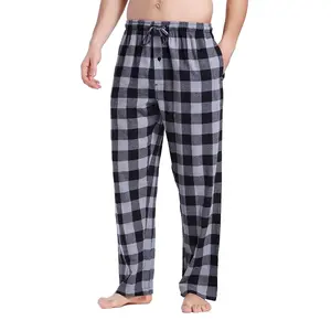 Flanela xadrez longo pijama calças dos homens noite inverno 100% algodão sleepwear verificar design tecido xadrez inferior pijama calças