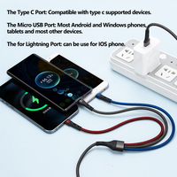 Ventas al por mayor personalizado 3 en 1 Multi carga rápida tipo Usb C teléfono cargador Cable para iPhone Micro tipo C Cable