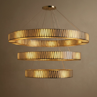 Lustre circulaire en verre à trois niveaux de style américain moderne minimaliste de luxe, grand luminaire suspendu LED pour salon et chambre à coucher