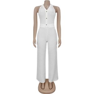 Viviblook Z324ST Women Casual <b>Set</b> Halter Sleeveless Lace up Crop Top Long Pants Two Piece Plus Size <b>Set</b> for Ladies - Product Image 3