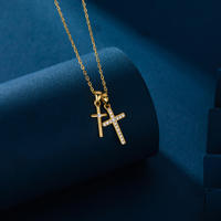 Collier pendentif double croix en argent sterling 925, chaîne en corde, bijoux de luxe pour femmes, tendance