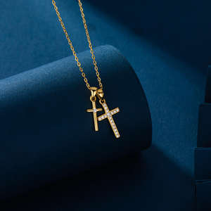 Collar con Colgante de Cruz Doble de Plata de Ley 925, Cadena de Cuerda, Joyería de Moda de Lujo para Mujer - Product Image 2