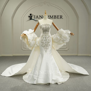 Robe de mariée sirène en satin à col bateau avec cristaux et jupon fleuri Jancember GT26003 - Product Image 1