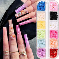 12 Grids 3D Mini Hiasan Kuku Bunga Warna Campur Resin Dekorasi Kuku Floral Ornamen Manik-Manik Emas Aksesoris Manikur Set Dekorasi