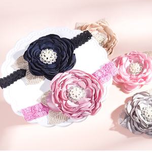 ربطة شعر دانتيل زهور من الساتان للأطفال ، فتاة بلون سادة زهرة أوراق ذهبية حجر الراين زينة لشعر الأطفال إكسسوارات شعر - Product Image 4