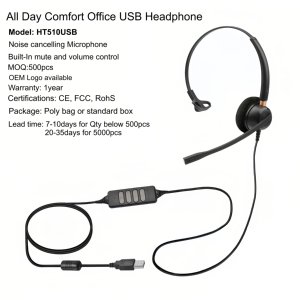 Auriculares USB para Call Center con Control de Volumen y Silenciador Integrados, Opción QD para Oficina y Negocios, Venta al Por Mayor de Fábrica - Product Image 1