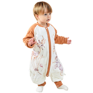 Sac de couchage/combinaison matelassé en coton imprimé 60g pour enfants, à <span class=keywords><strong>jambes</strong></span> séparées, en fibre thermostique, <span class=keywords><strong>avec</strong></span> fermeture éclair métallique YKK, épaissi pour le printemps, pour bébé, ODM - Product Image 5