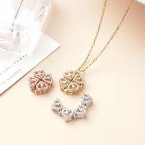 2023 New Four Leaf Clover Heart Stainless Steel Necklace High-end Chain Necklace 4-in-1 Wearing Two Sides Heart Love Pendant