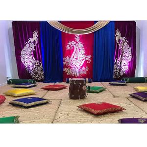 Beautiful Embroidered Sangeet Stage Backdrop <b>Curtains</b> Paisley Peacock Design for Weddings Mehandi Backdrops Bright Stunning - Product Image 1