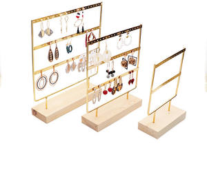 Altın rengi Metal 2 katmanlı 3 katmanlı küpe ekran standı ahşap taban küpe raf organizatör tutucu - Product Image 5