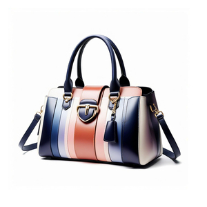 Sac fourre-tout rayé bleu et orange 2025 avec fermoir métallique et sac de transport <span class=keywords><strong>convertible</strong></span> - Product Image 2