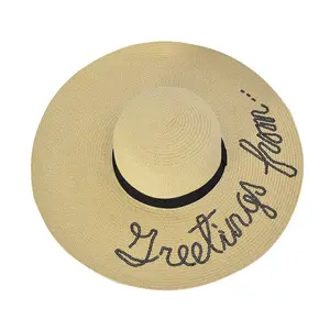 Personalized Logo Brand Natural straw Woven Paper Straw Hats Wide Brim Beach Floppy Straw Hats