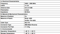 Antenne WiFi omnidirectionnelle à gain élevé 9dBi 2,4 GHz à polarisation verticale pour connecteur mâle modèle AN59 pour routeur passerelle DTU