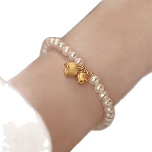 Linglan Good Quality Freshwater Pearl <b>Bracelet</b> 5-6mm Smooth Clean <b>Elastic</b> Thread Flower Accessories Pearl <b>Bracelets</b> Bangles - Product Image 5