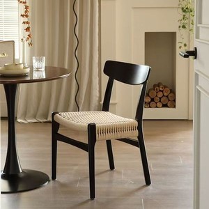 Silla de Comedor de Madera Maciza con Asiento Tejido, Color Natural, para Sala de Estar o Restaurante - Product Image 4