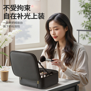 <b>Mirror</b> <b>Makeup</b> Bag <b>With</b> Led <b>Light</b> Strip Large Capacity Portable Beauty Case For Home Storage Solid Color Zipper Closure - Product Image 2