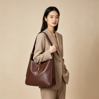 Sac hobo en cuir marron foncé avec boucle dorée, bandoulière large réglable, sac à bandoulière pour femmes, sacs seau pour usage quotidien et professionnel
