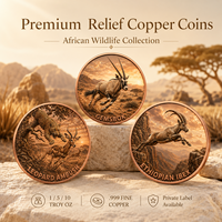 Pièce de monnaie en cuivre pur 999 de 1 oz, couleur, haute relief, série animale moderne Savane Africaine Feng Shui, impression UV, édition puissante