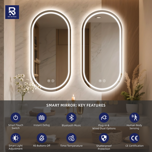 Specchio da Bagno LED Intelligente Moderno Rotondo Satinato, Montato a Parete <span class=keywords><strong>con</strong></span> Schermo Touch, <span class=keywords><strong>Luce</strong></span> Dimmerabile e Funzione Antiappannamento - Product Image 2