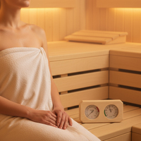 Termometer Digital Dual Gauge Kayu Cedar Merah Penjualan Langsung Pabrik, Tahan Suhu Tinggi, Dial untuk Sauna, Aksesoris Merah Biru