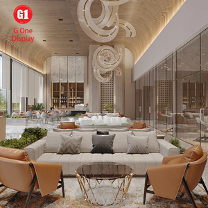 Diseño de Muebles de Lujo para Vestíbulo de Hotel, Soportes de Exhibición LED Metálicos Personalizados, Renovación Moderna del Área de Recepción, Exhibición de Obras de Arte de Alta Gama - Product Image 5