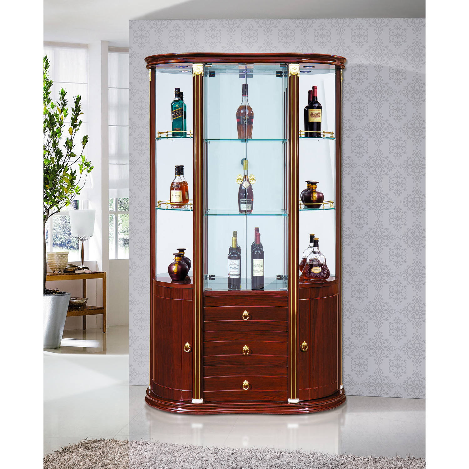 Lockable Alcohol Cabinet Modern Glass Display with LED Lighting