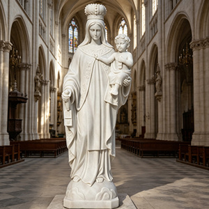 Statue de Notre-Dame du Mont Carmel en marbre blanc, sculpture de la Vierge <span class=keywords><strong>Marie</strong></span> avec l'Enfant <span class=keywords><strong>Jésus</strong></span> sculptée <span class=keywords><strong>à</strong></span> la main pour la décoration d'église - Product Image 2