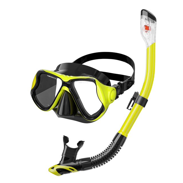 ZMZ DIVE High Quality Silicone Diving Mask and Dry Snorkel Set for Adults with 4.0mm Tempered Glass Lens Model M22+S300
