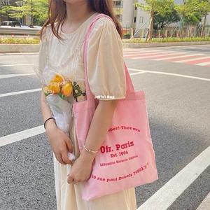 Nouveau sac fourre-tout en toile de coton Simple français parisien Logo imprimé personnalisé pour les étudiants navetteurs shopping usage quotidien - Product Image 1