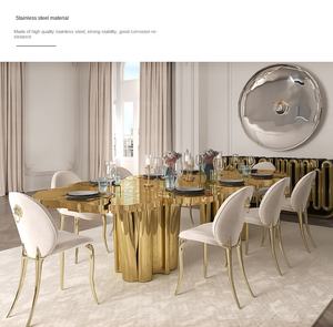 Table à manger moderne et légère de luxe en acier inoxydable et métal de style nordique personnalisé de forme spéciale haut de gamme pour le salon - Product Image 4