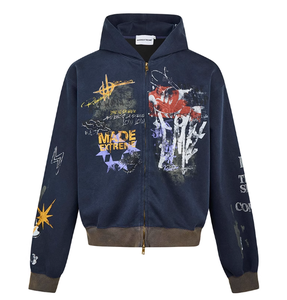 Felpa con cappuccio con cerniera a due vie retrò maglione con cappuccio da uomo e donna autunno oversize con cappuccio con stampa grafica personalizzata - Product Image 5