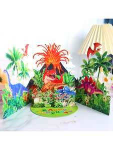 <span class=keywords><strong>Carte</strong></span> de vœux pour enfants surprise, anniversaire, dessin animé, volcan fantastique, dinosaure, parc, double porte, pop-up, en stock - Product Image 3