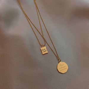 Y240 venta al por mayor collar de acero inoxidable PVD 18K chapado en oro Cadena de clavícula de doble capa hueco buena suerte colgante collares - Product Image 4