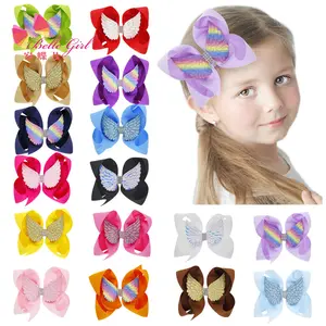 BELLEWORLD European and American children's angel wings hair accessories bow hair clips 6inches solid color hair bows
