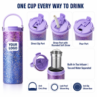 Gobelet isotherme en titane pur de 880 ml avec couvercle à paille, infuseur à thé et bouchon à vis, pour boissons froides et chaudes, café glacé, voiture, voyage, extérieur