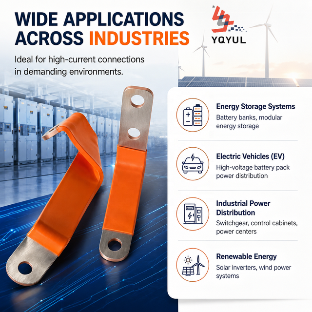 YQYUL 3D-Bent Laminated Copper Expansion Shunt, Insulated Flexible Busbar for Energy Storage & EV