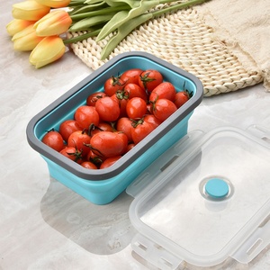 3/4 Pcs Eco Friendly Reusable <b>Collapsible</b> Lunch Box Silicone Bento Food <b>Storage</b> Box Pizza <b>Storage</b> Food Container Set - Product Image 5