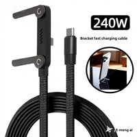 Kabel Pengisian Cepat 240W Berbahan Nilon dengan Penyangga Ponsel, Sudut 90 Derajat, Rotasi 360 Derajat, Multi-Angle Tipe-C untuk iPhone Gaming
