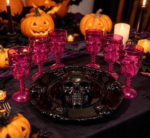 Ensemble <span class=keywords><strong>de</strong></span> 7 pièces pour Halloween : <span class=keywords><strong>Verre</strong></span> à vin et plateau en forme <span class=keywords><strong>de</strong></span> crâne, sans BPA, bol en plastique <span class=keywords><strong>de</strong></span> qualité alimentaire et <span class=keywords><strong>verre</strong></span> à vin en PP - Product Image 3