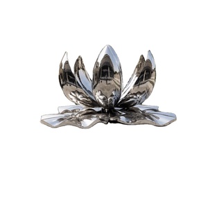 Grande sculpture de fleur de lotus en acier inoxydable poli miroir, fontaine d'eau, statue de jardin extérieure, décoration d'art public moderne - Product Image 1