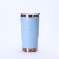 Gobelet isotherme en acier inoxydable à double paroi, écologique, 20 oz, anti-fuite, sans BPA, avec couvercle et base dorée, pour boissons froides