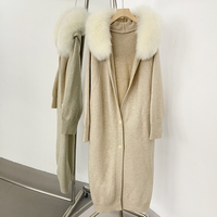 OFTBUY hiver femmes manteau réel fourrure de renard à capuche pull tricoté Long épais chaud Cardigan décontracté élégant survêtements Streetwears