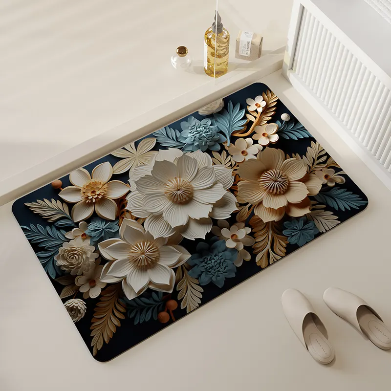 Fleur douce 3D tapis de salle de bain absorber l'eau antidérapant séchage rapide pour salle de bain sol porte cuisine chambre tapis de diatomée