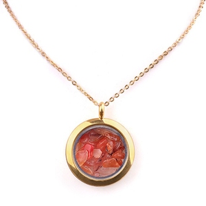 Mode cornaline 25mm or rond en <span class=keywords><strong>acier</strong></span> inoxydable tenir pierre concassée boîte pendentif collier bijoux breloque personnalisé collier cadeau - Product Image 1
