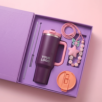 Gobelet isotherme en acier inoxydable de 40 oz avec poignée et paille, tasse de voyage isotherme pour café glacé, coffret cadeau, vente en gros