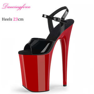 <span class=keywords><strong>Sandali</strong></span> da <span class=keywords><strong>Donna</strong></span> Sexy da 23cm <span class=keywords><strong>Neri</strong></span> e Rossi con Plateau Avvolgente per Nightclub e Feste, Scarpe da Pole Dance Retrò con Punta Aperta da Stripper - Product Image 3