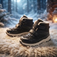 EDUBA Bottes d'hiver unisexes pour enfants, bottes de neige à enfiler, hauteur cheville, doublure en fourrure, semelle extérieure antidérapante en PVC, noir