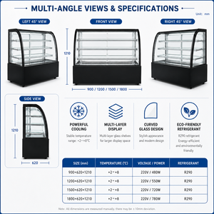 <span class=keywords><strong>Vitrine</strong></span> à gâteaux en verre incurvé pour boulangerie, réfrigérateur à refroidissement par air à faible consommation et sans givre, <span class=keywords><strong>service</strong></span> OEM ODM, personnalisation du logo et de la taille - Product Image 6