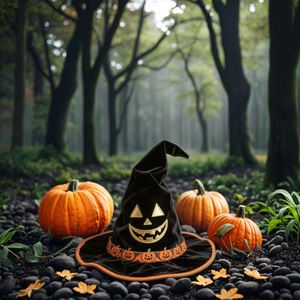 Halloween Adult Oversized <b>Witch</b> <b>Hat</b> With Wide Brim Party Accessory 30*40 Size Featuring Pumpkin and Bat Elements Unisex - Product Image 3